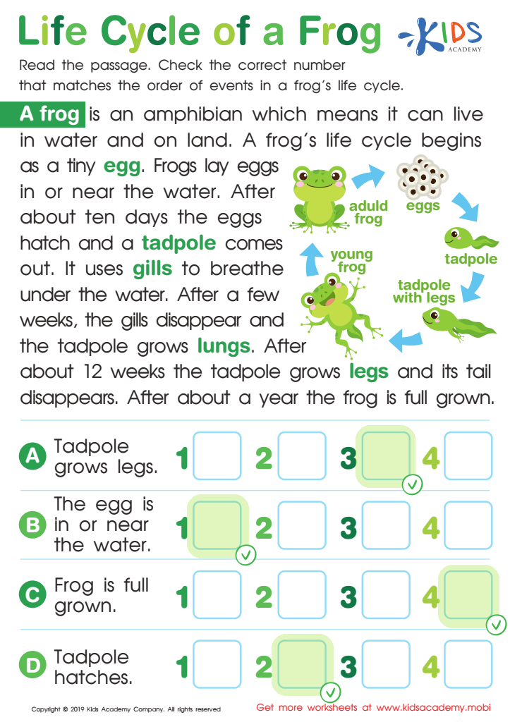 Life Cycle of a Frog Worksheet Answer Key