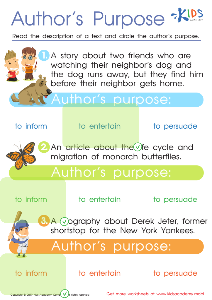 Author's Purpose Worksheet Answer Key