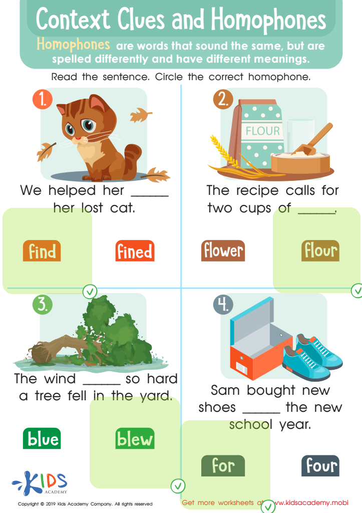 Context Clues and Homophones Worksheet Answer Key