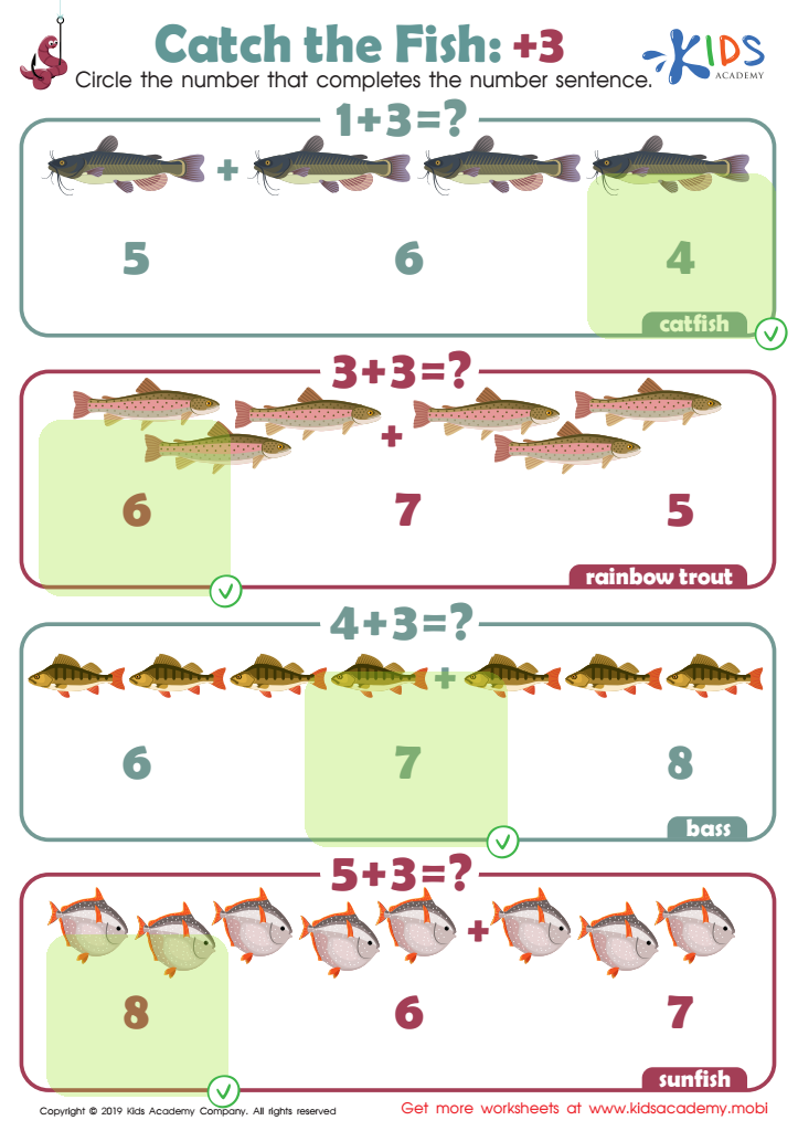 Catch the Fish: +3 Worksheet Answer Key