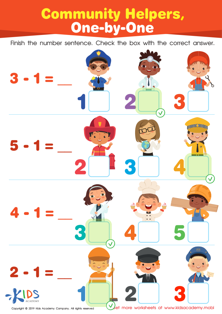 Community Helpers, One-by-One Worksheet Answer Key