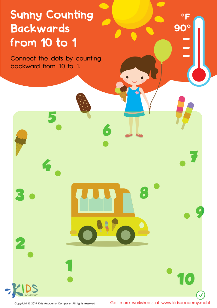 Sunny Counting Backwards From 10 To 1 Worksheet For Kids Answers And