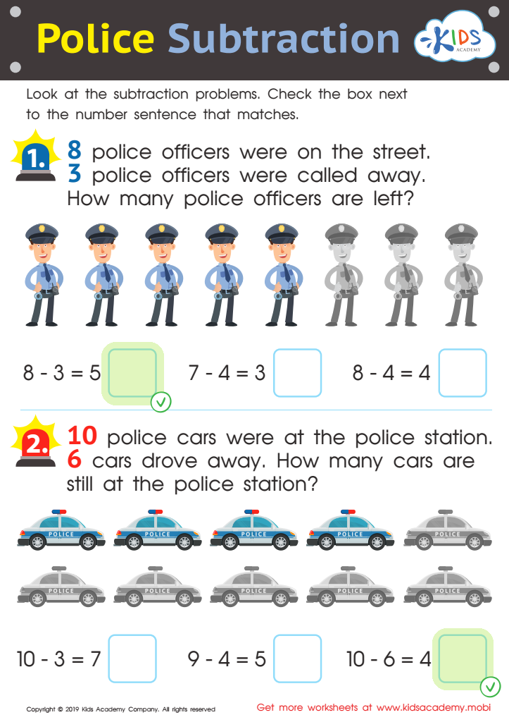 Police Subtraction Worksheet Answer Key