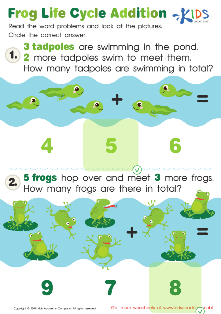 Frog Life Cycle Addition Worksheet Answer Key