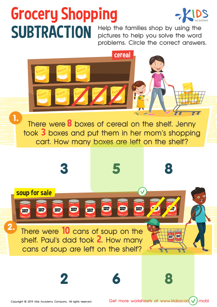 Grocery Shopping Subtraction Worksheet Answer Key