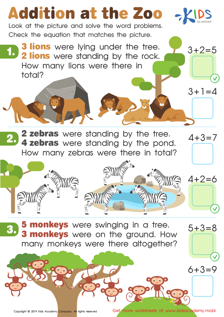 Addition at the Zoo Worksheet Answer Key