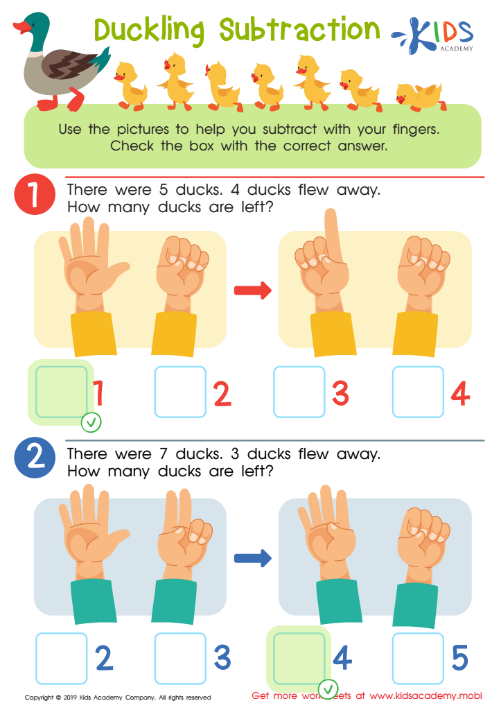 Duckling Subtraction Worksheet Answer Key