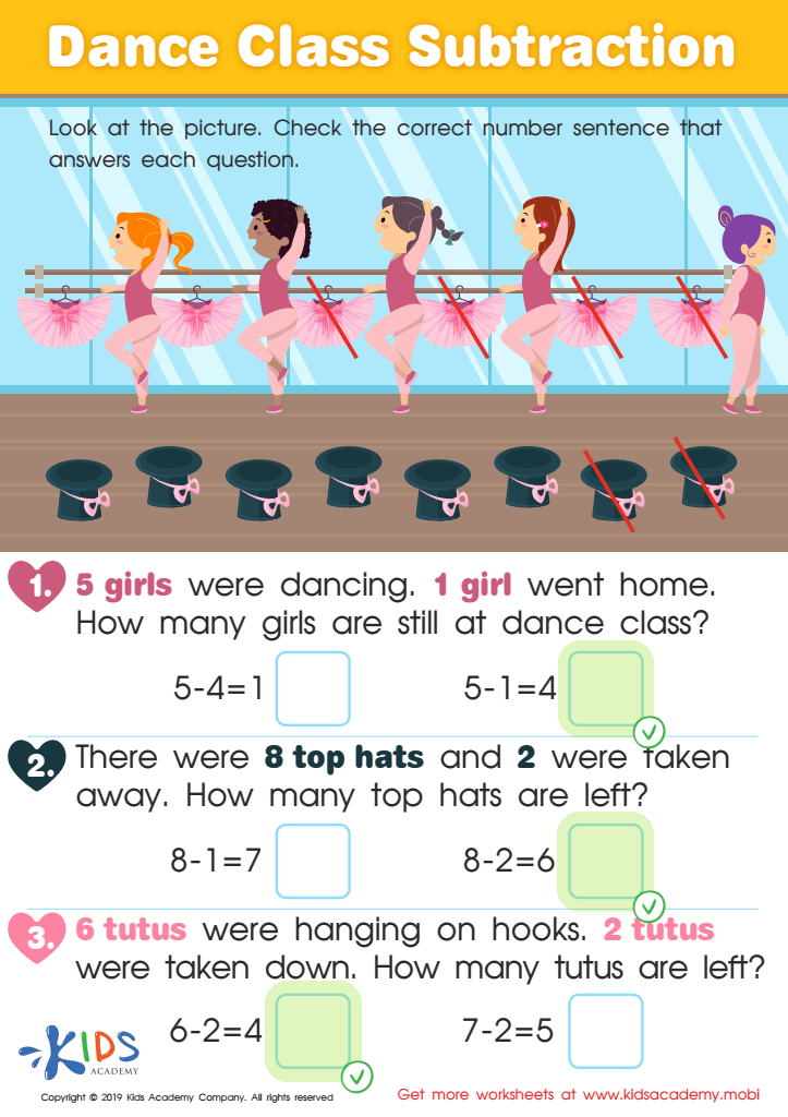 Dance Class Subtraction Worksheet Answer Key
