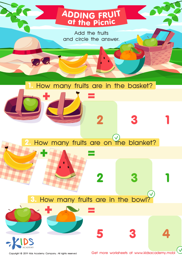 Adding Fruit at the Picnic Worksheet Answer Key
