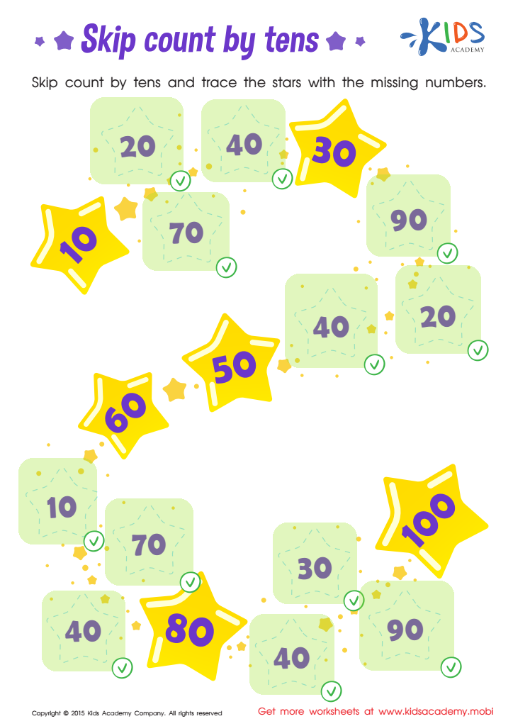 Learn dozens skip count by tens printable free worksheet for kids
