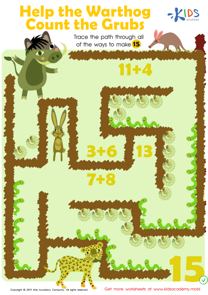 Help The Warthog Count The Grubs Worksheet For Kids Answers And