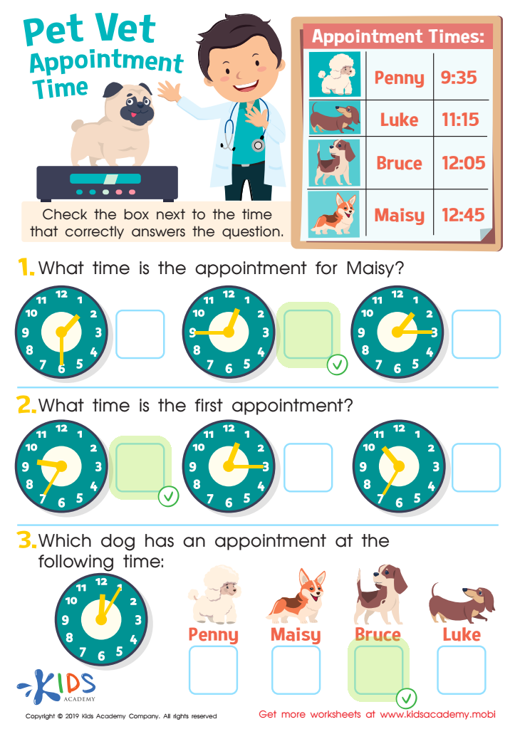 Pet Vet Appointment Time Worksheet Answer Key