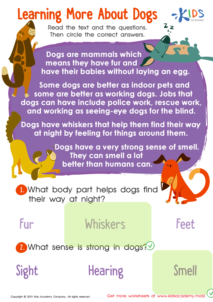 Learning More About Dogs Worksheet Answer Key