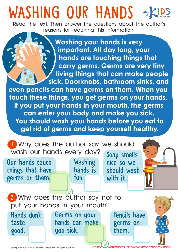 Washing Our Hands Worksheet Answer Key