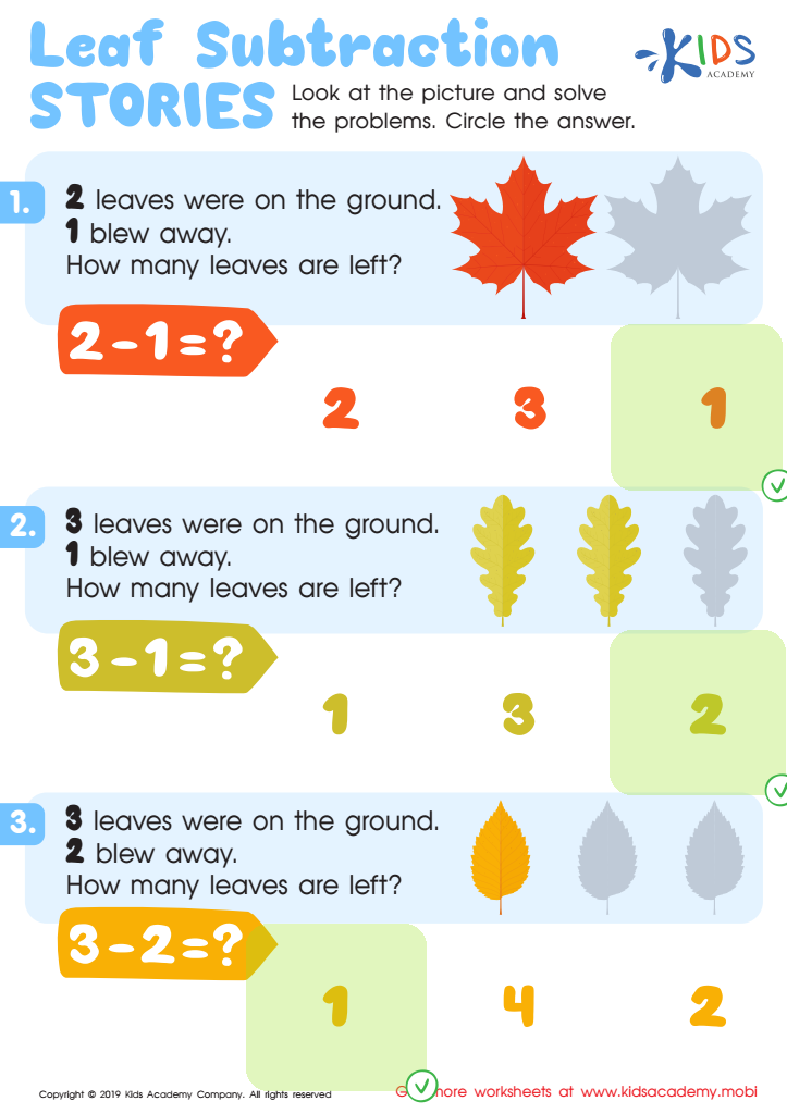 Leaf Subtraction Stories Worksheet Answer Key