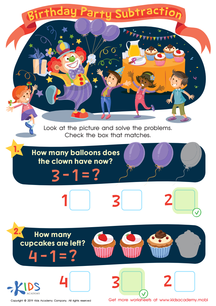 Birthday Party Subtraction Worksheet Answer Key