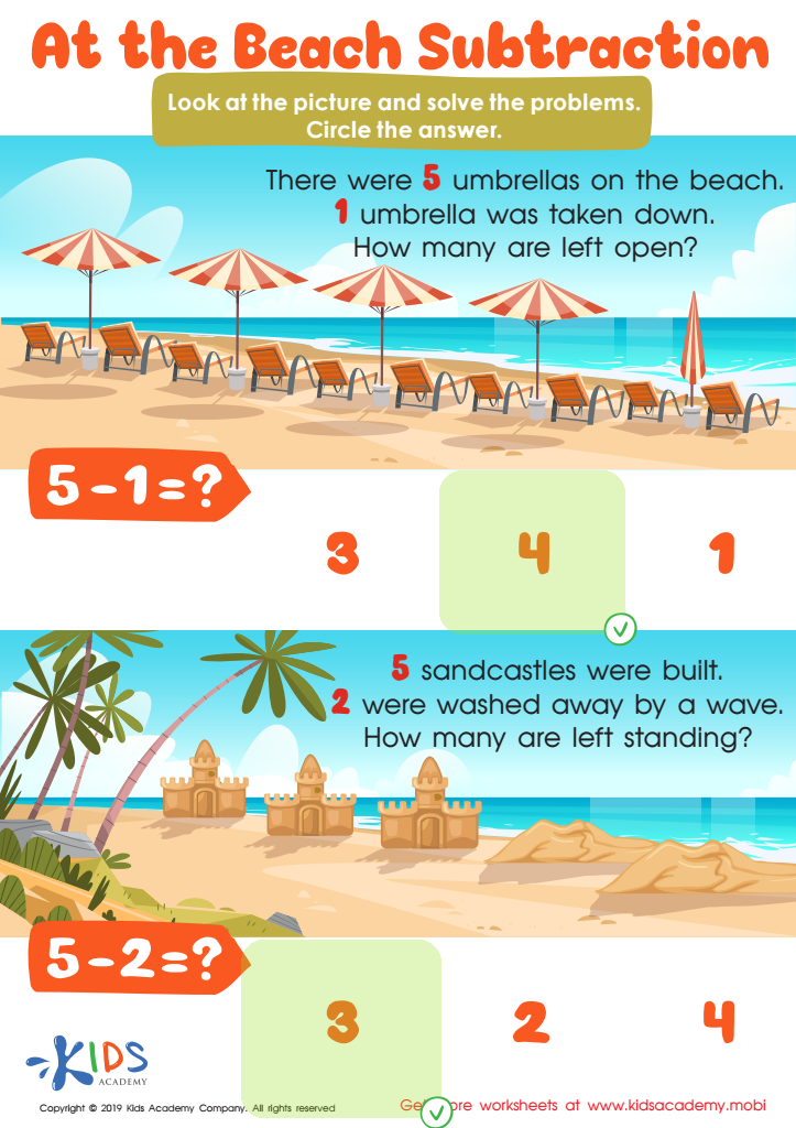 At the Beach Subtraction Worksheet Answer Key