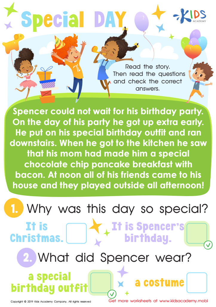 Special Day Worksheet Answer Key