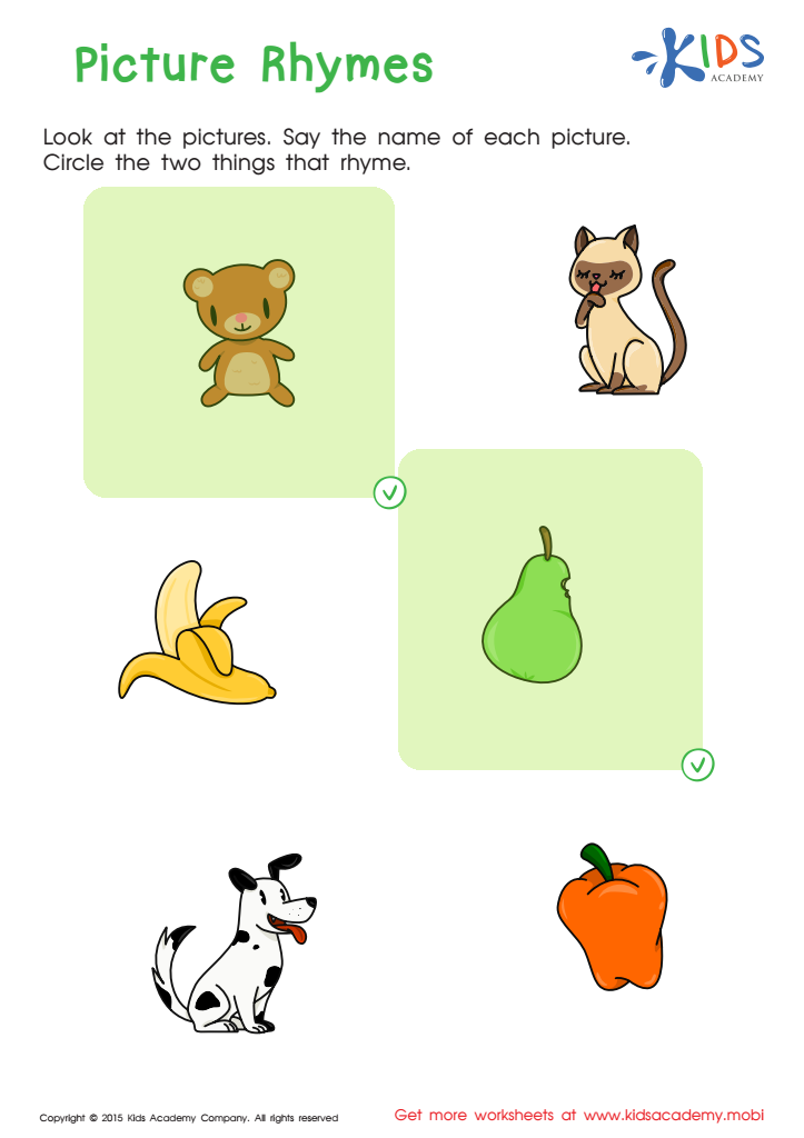 First Words: Picture Rhymes Worksheet Answer Key