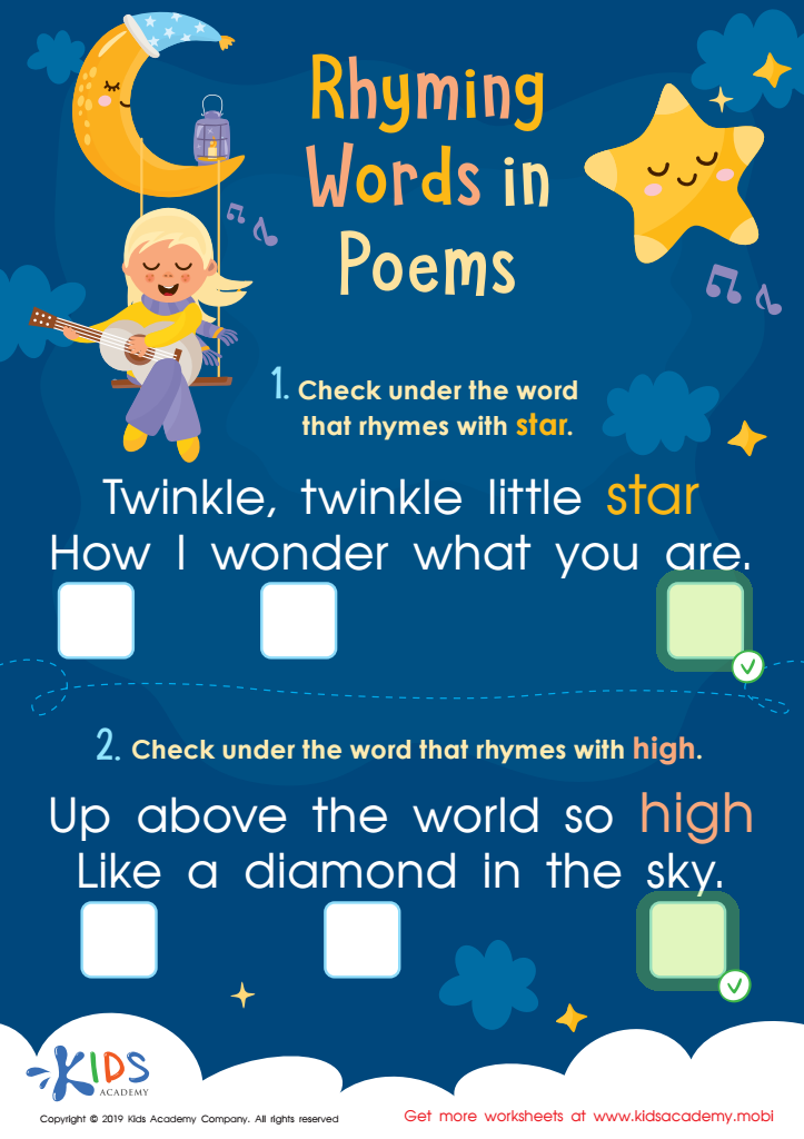 Rhyming Words in Poems Worksheet Answer Key