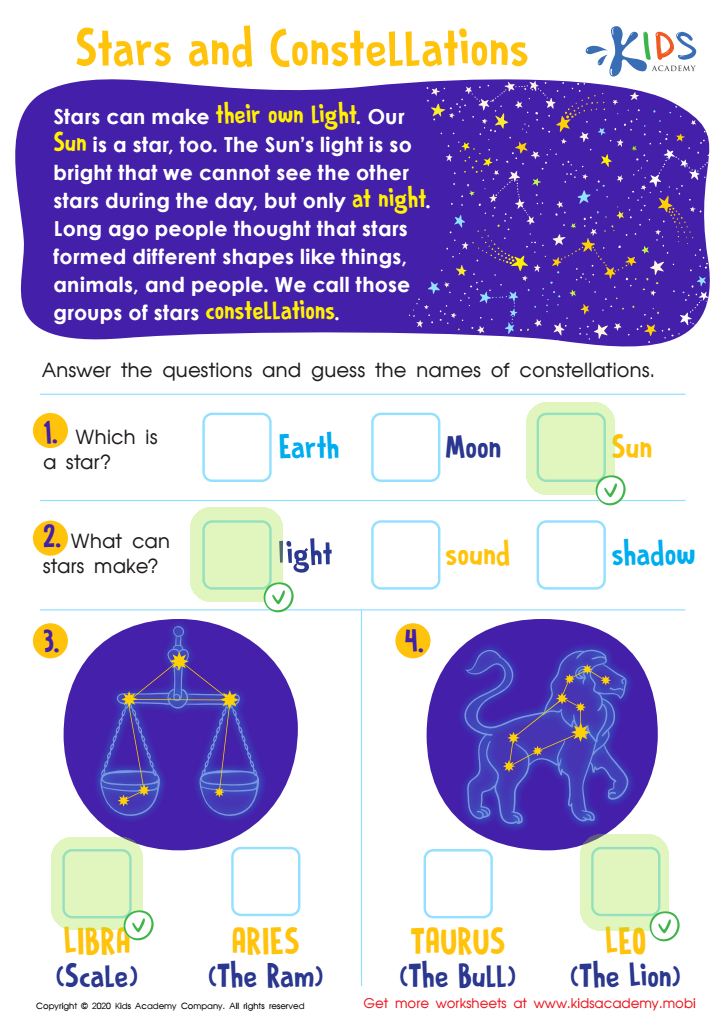 Free download Stars and Constellations Worksheet worksheet Answer Key