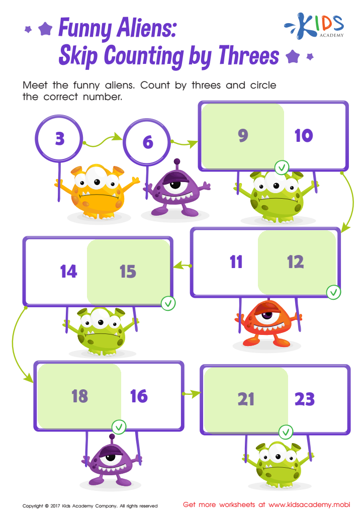 Skip Counting by 3s: Funny Aliens Printable Answer Key
