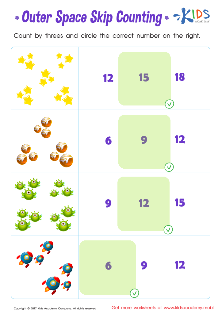 Skip Counting by 3s: Outer Space Skip Counting Printable Answer Key