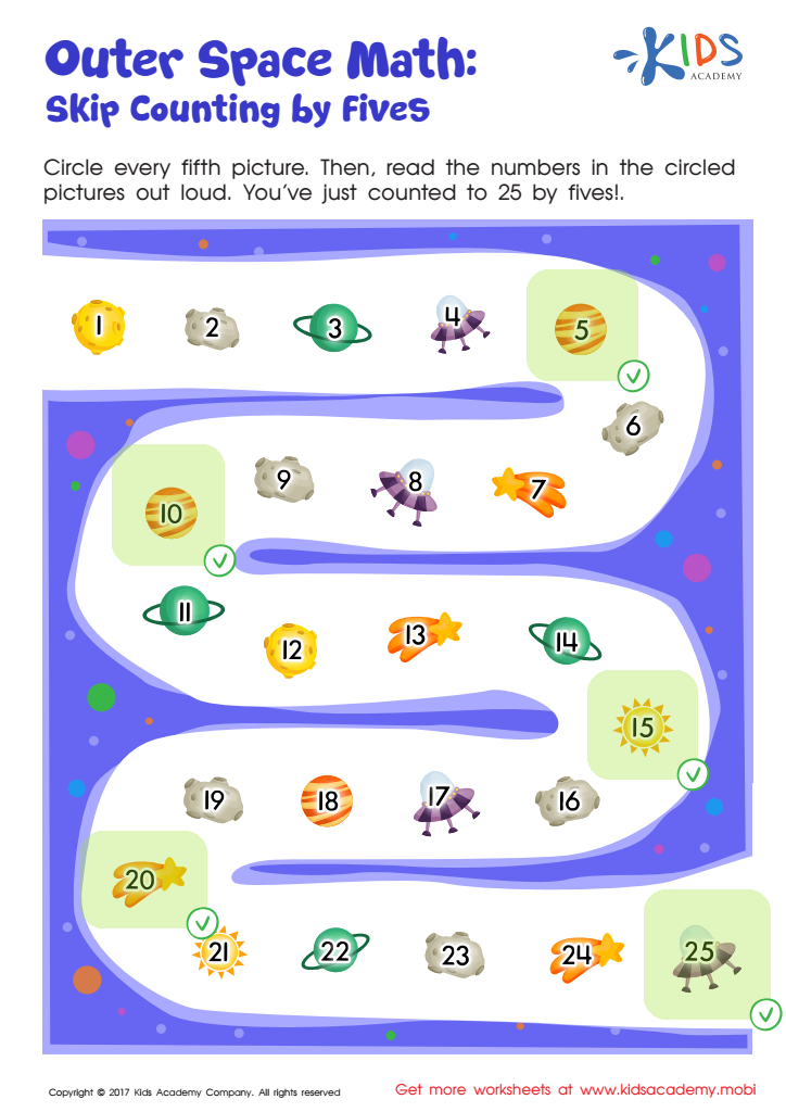 Skip Counting by 5s: Outer Space Math Printable Answer Key