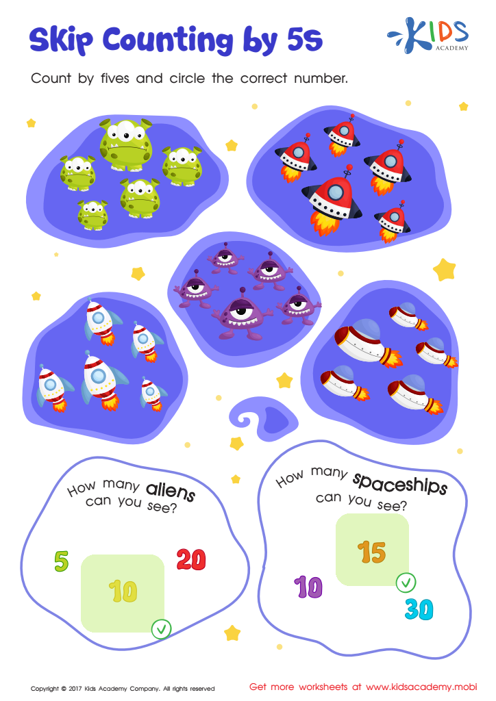Skip Counting by 5s: Aliens and Spaceships Printable Answer Key