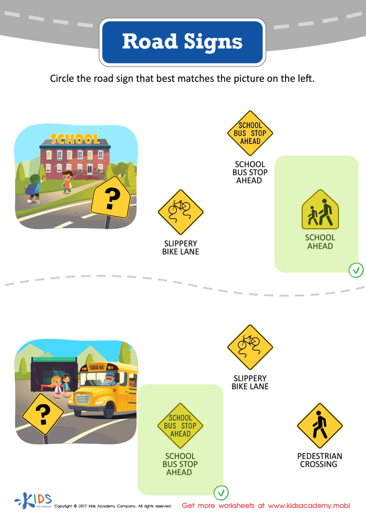 Road Signs (Part 1) Worksheet Answer Key