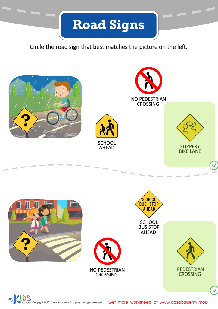 Road Signs (Part 2) Printable Answer Key