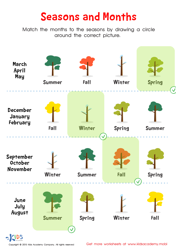 Seasons and Months Worksheet Answer Key