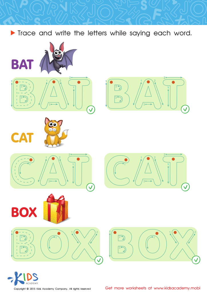 A Bat, a Cat and a Box Spelling Worksheet Answer Key