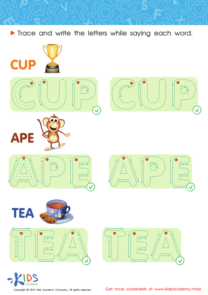 A Cup, an Ape and Tea Spelling Worksheet Answer Key