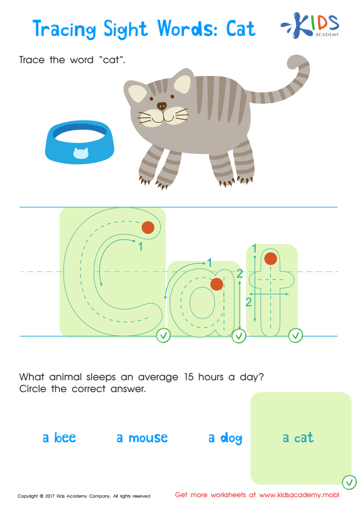 Cat Printable Sight Words Worksheet Answer Key