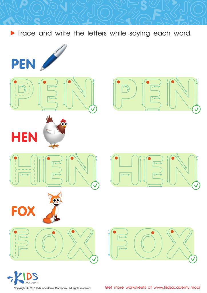 A Pen, a Hen and a Fox Spelling Worksheet Answer Key