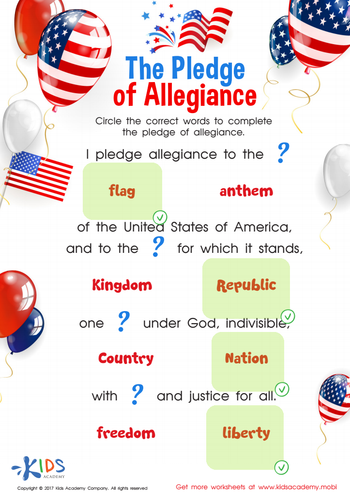The Pledge of Allegiance Worksheet Answer Key