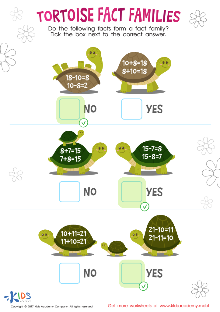 Tortoise Fact Families Printable Answer Key