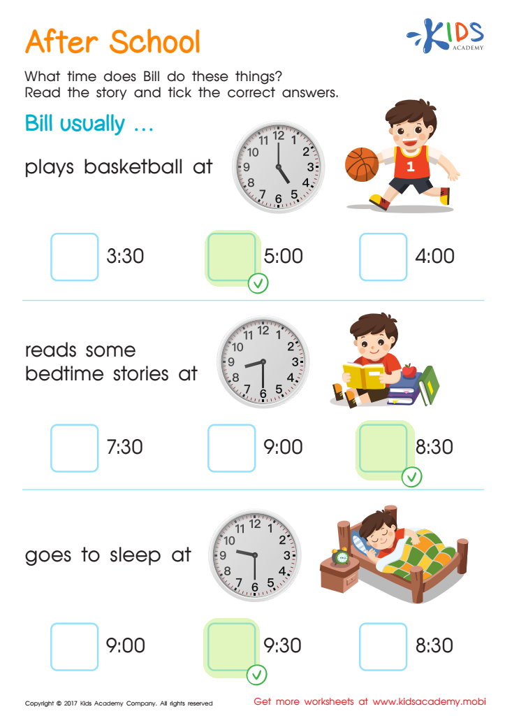 After School Time Printable Answer Key