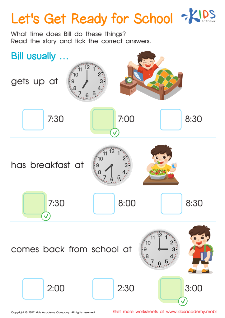 Lets Get Ready For School Time Printable Answer Key
