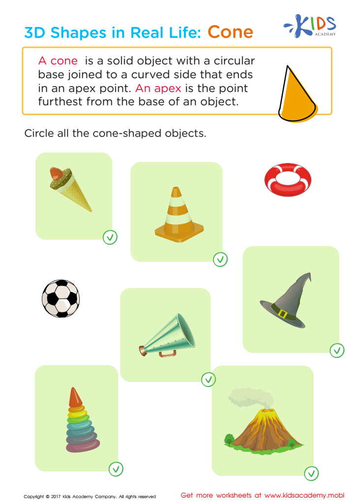 Shapes in Real Life: Cone Worksheet Answer Key