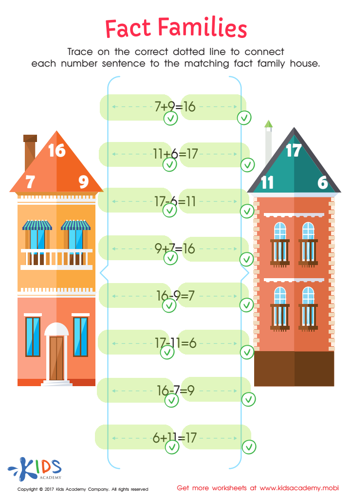 Fact families worksheet add and subtract printable for kids answers
