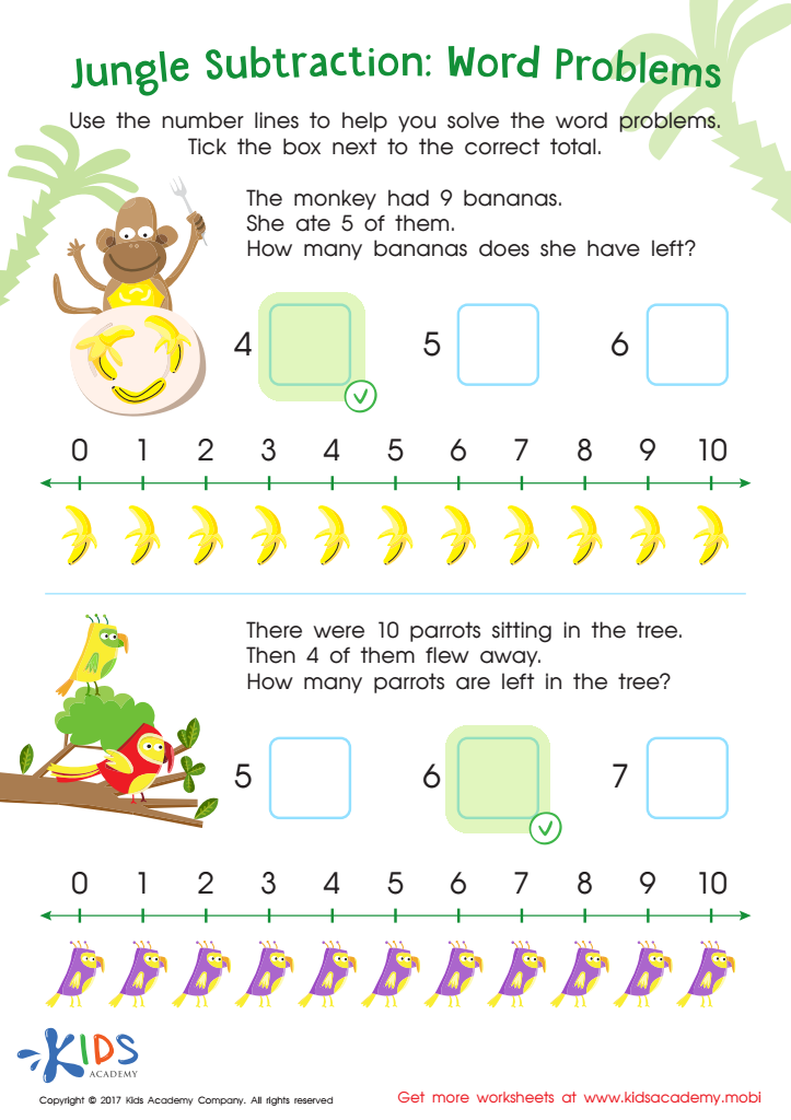 Jungle Subtraction Word Problems Substraction Worksheet Answer Key