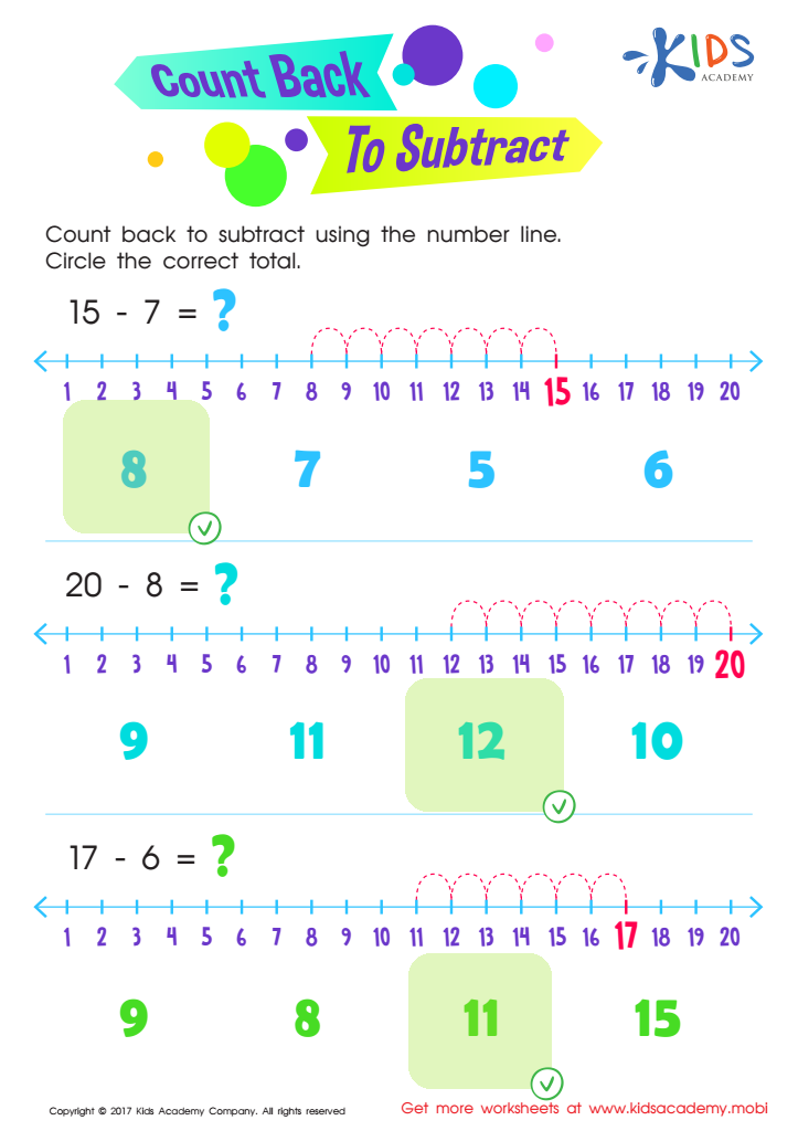 Count Back to Subtract Substraction Worksheet Answer Key