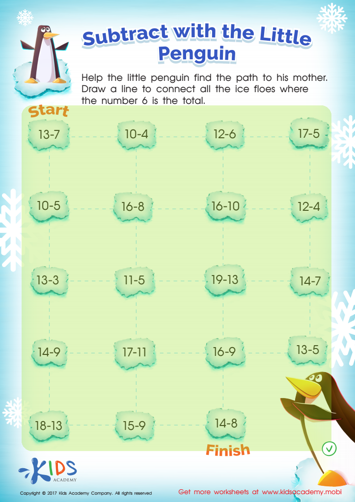 Subtract With The Little Penguin Substraction Worksheet Answer Key