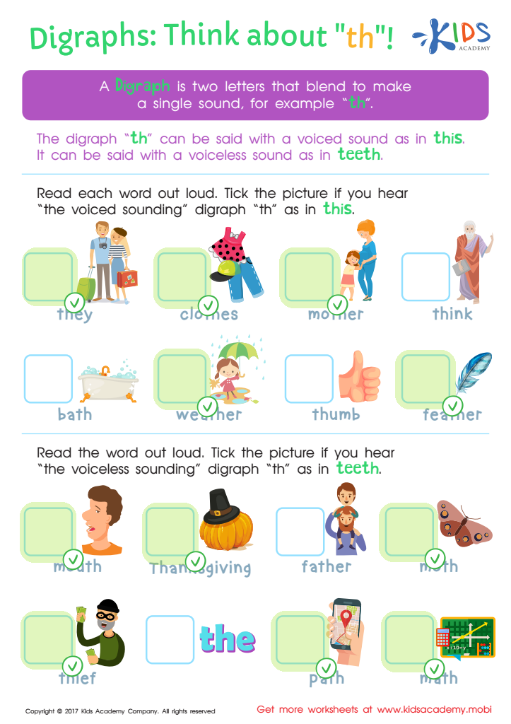 Digraphs: Think About "th" Worksheet Answer Key