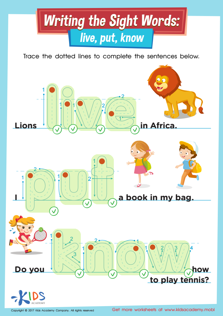 Live, Put, Know Printable Sight Words Worksheet Answer Key