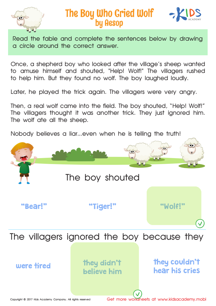 The Boy Who Cried Wolf Worksheet Answer Key