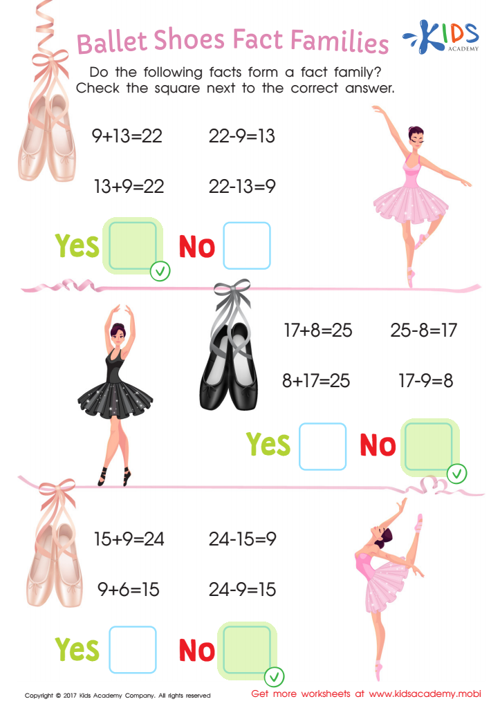 Ballet Shoes Fact Family Printable Answer Key