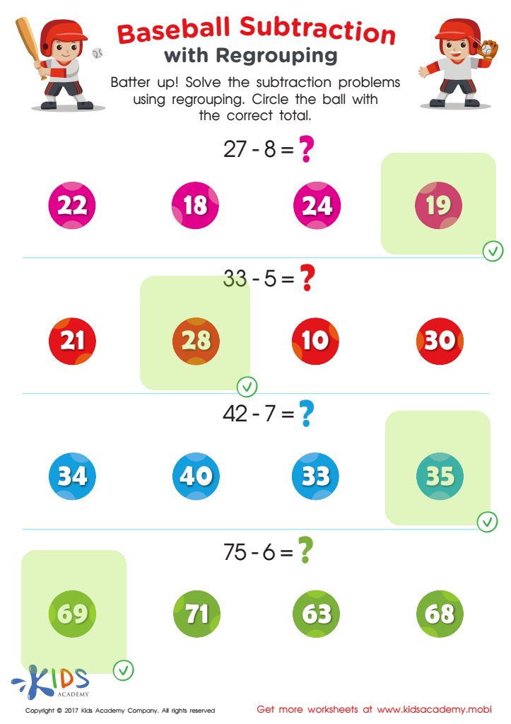 Subtraction With Regrouping for 2nd Grade Worksheet Answer Key